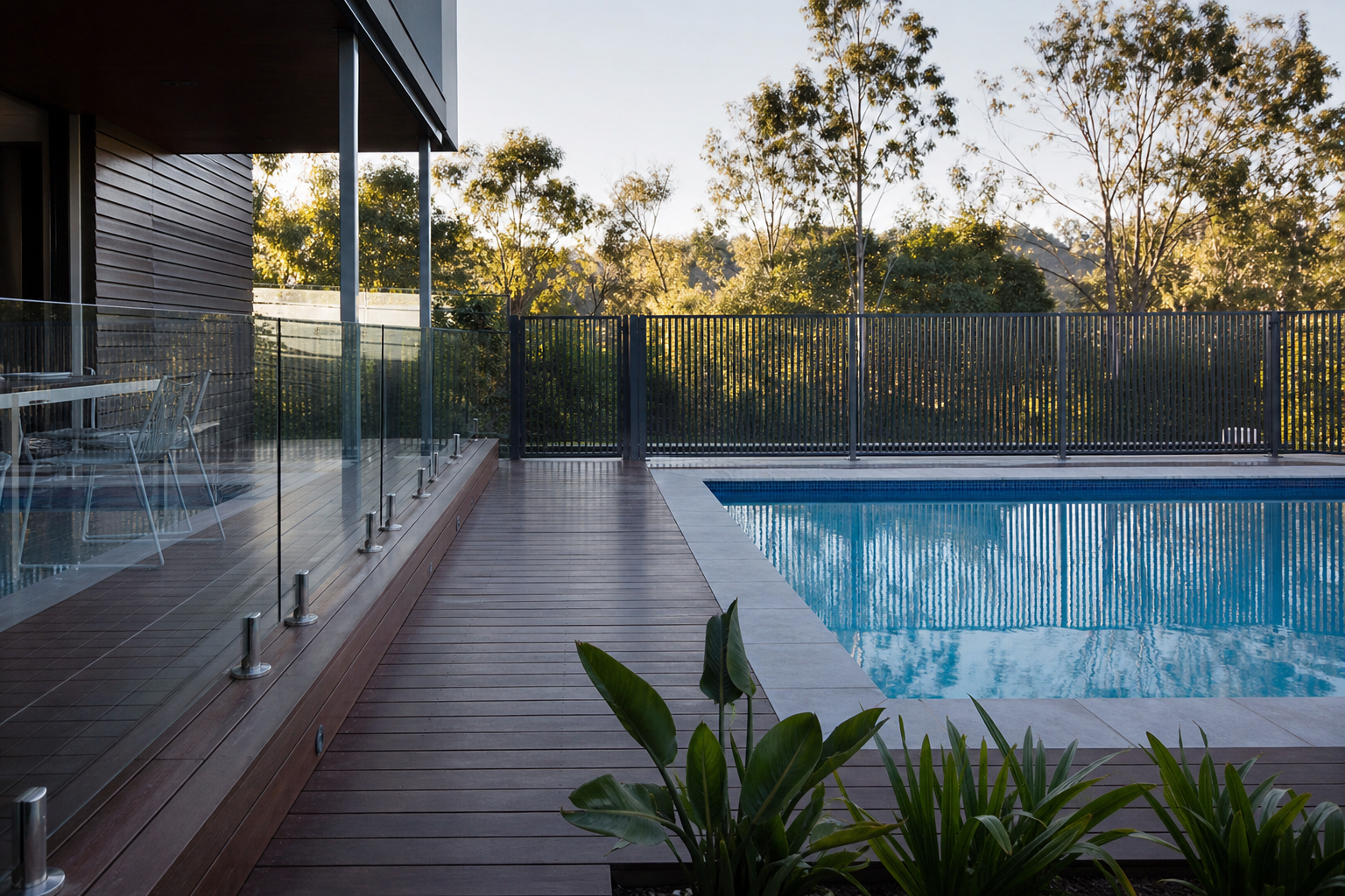 Aluminium pool fence and glass balustrade