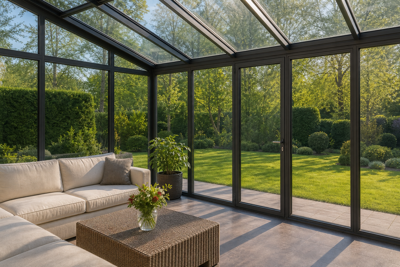 Enclosed aluminium frame glass sunroom